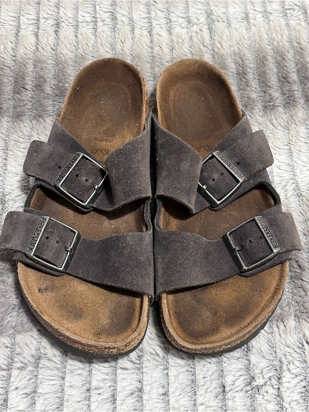 Birkenstock Arizona, soft footbed velvet gray sandals 
size 38